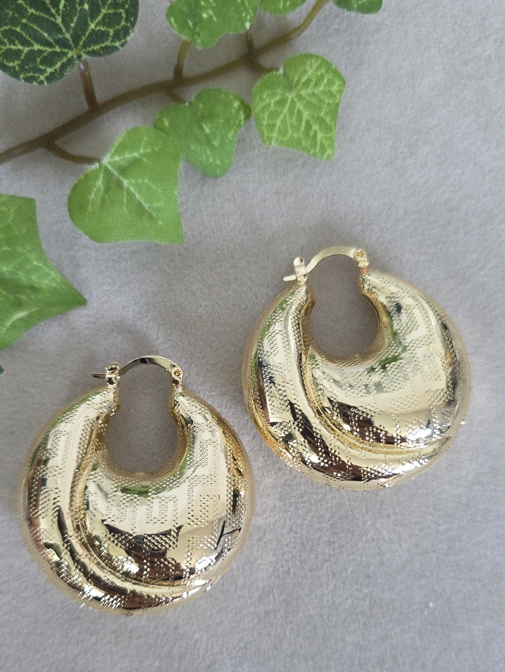 Gold Filled Chunky Greek Key Design Hoop Earrings